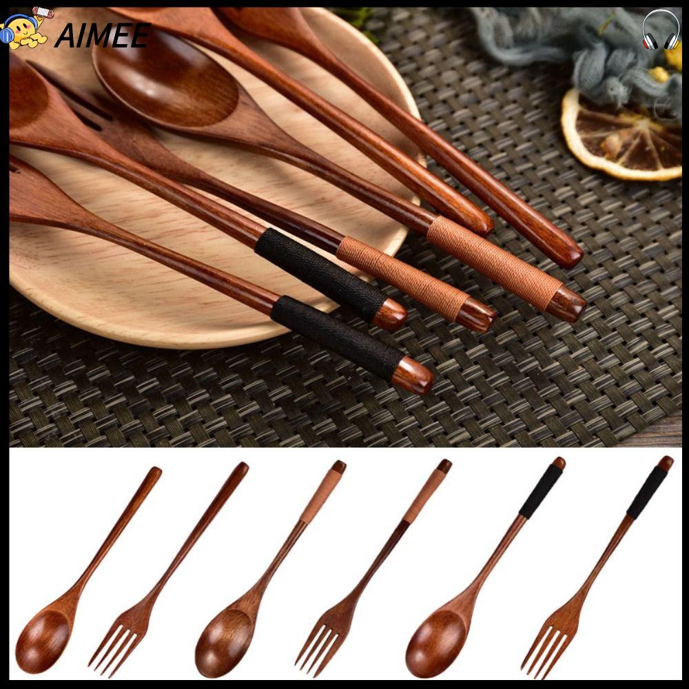 AIMEE Tự nhiên Muỗng gỗ Thủ công Nĩa Gỗ Chất lượng cao Nĩa ngũ cốc dụng cụ Phụ kiện nhà bếp