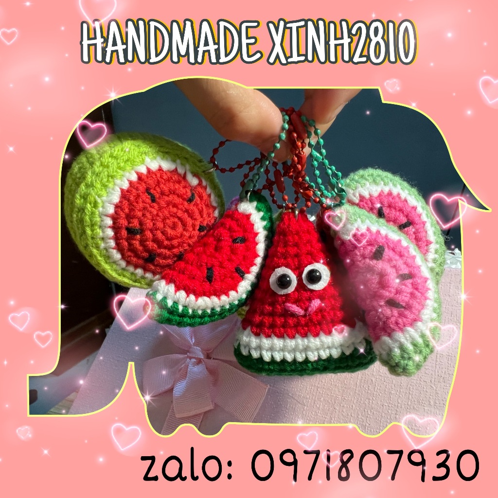 Dưa hấu móc khoá trang trí len handmade xinh2810