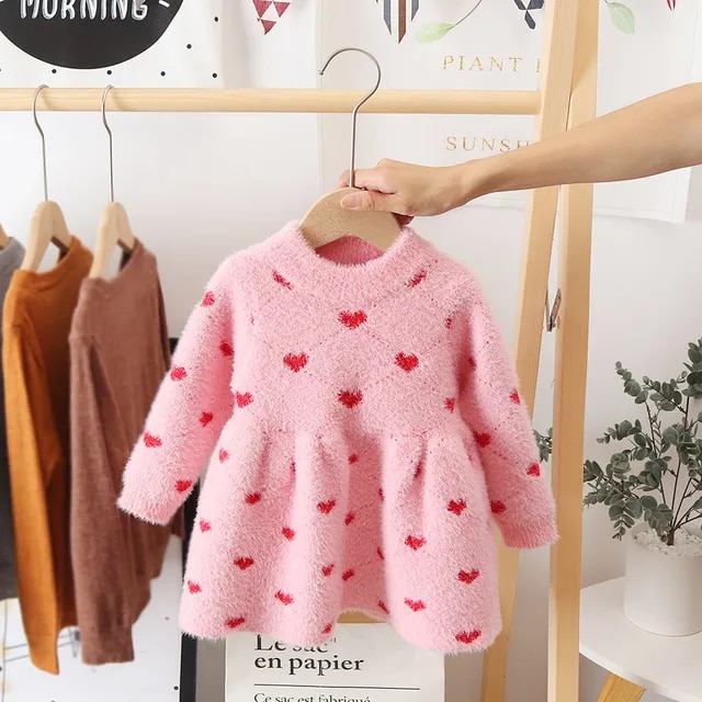 Girls Winter Imitation Mink Fleece Sweater Princess Dress Baby Knit Sweater Baby Winter Foreign Style Hedging Dress ราคา  728 บาท*ส่งฟรี