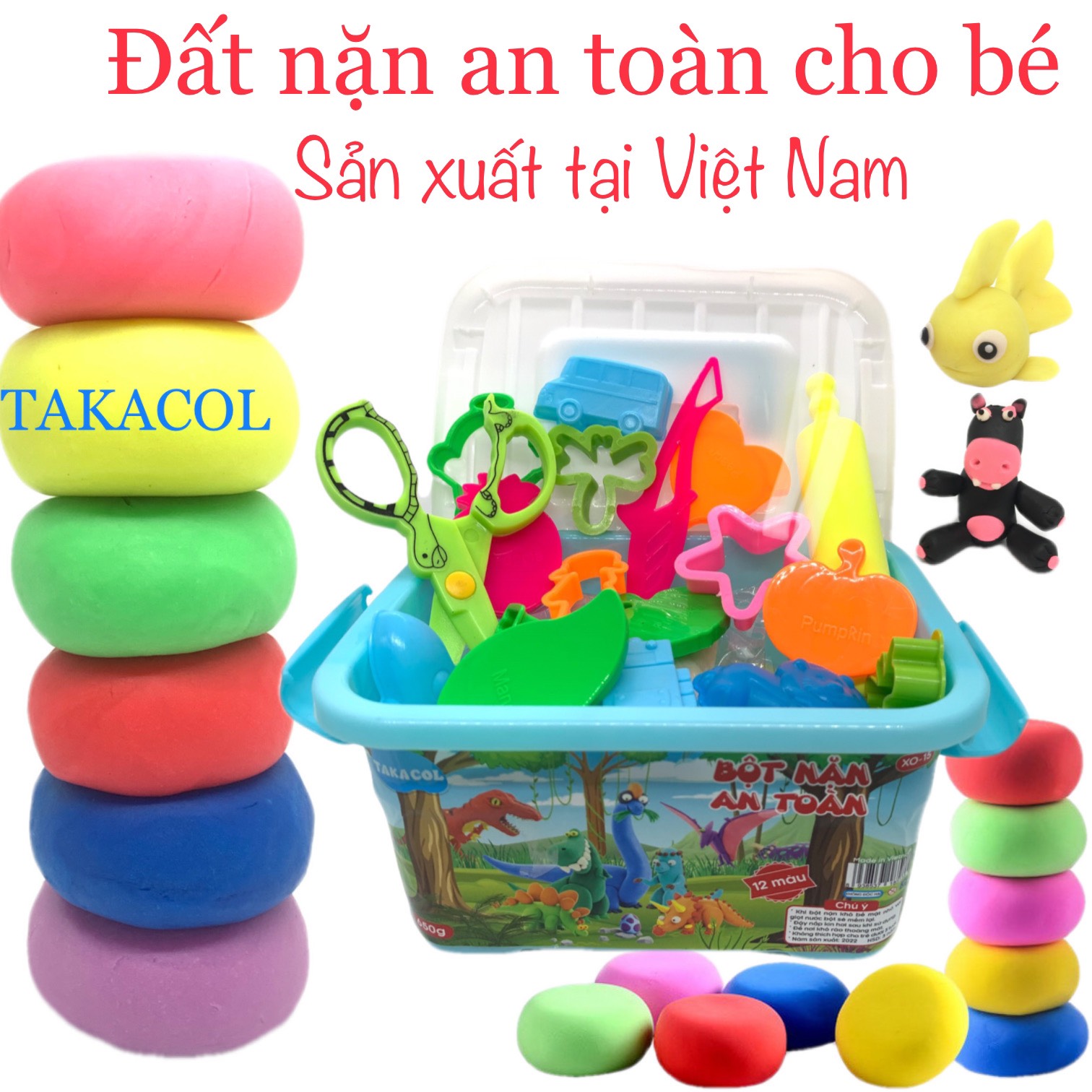 Đất nặn an toàn cho bé sản xuất tại Việt Nam bột nặn TAKACOL 12 màu có