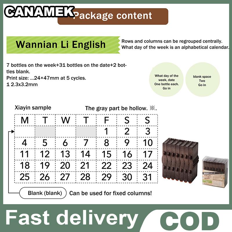 CANAMEK Bảng chữ cái đánh số kết nối tem con dấu cao su hợp nhất số Lịch vĩnh viễn