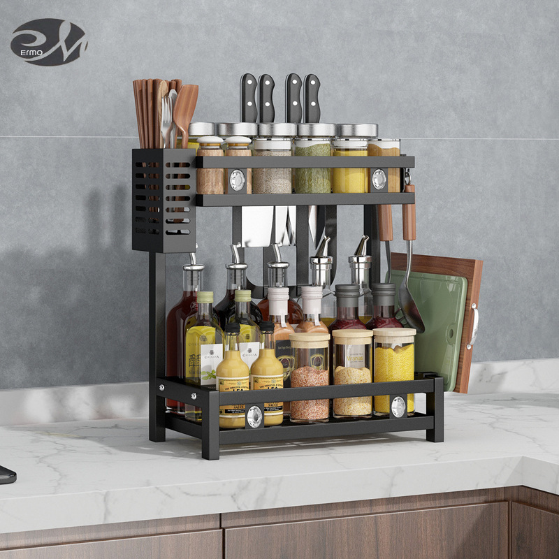 kitchen shelf countertop multi-layer seasoning rack kitchen storage oil, salt, sauce, vinegar knife holder spice storage rack ราคา 605 บาท*ส่งฟรี