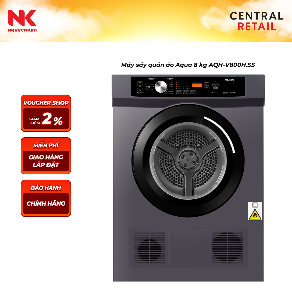 Máy sấy quần áo Aqua 8 kg AQH-V800H.SS