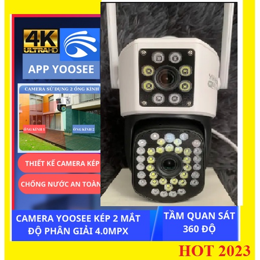 Camera wifi 2 mắt Yoosee ngoài trời đàm thoại 2 chiều có màu ban đêm góc rộng siêu nét 836L