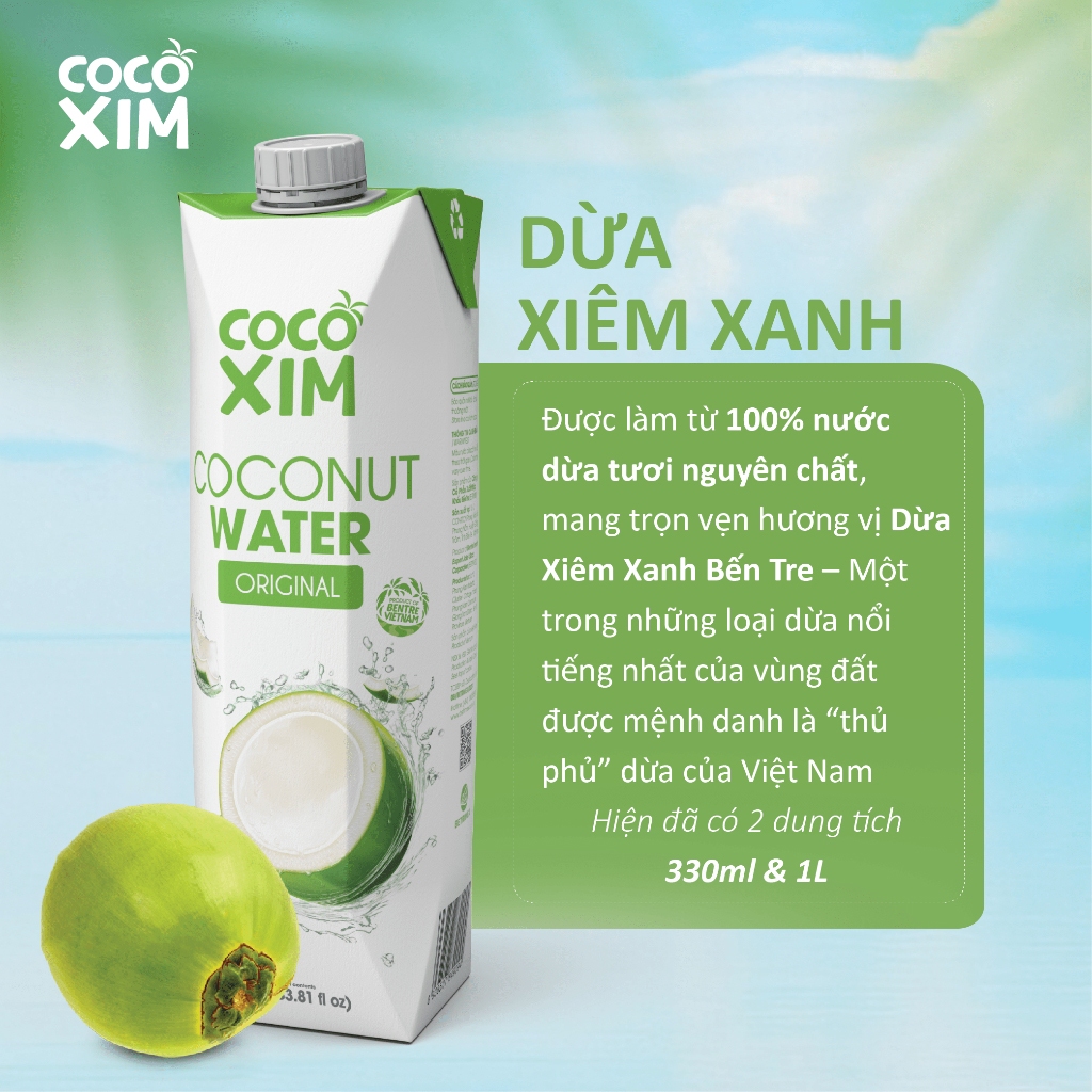 Thùng 12 Hộp 1 Lít Nước Dừa Xiêm Xanh CoCoxim Đóng Hộp