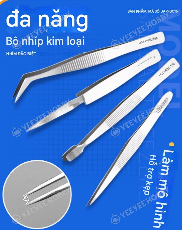 DỤNG CỤ USTAR - UA-90016 - COMBO 4 NHÍP CƠ BẢN DÙNG CHO MÔ HÌNH (THẲNG, GÓC, DẸP, GẮP NGƯỢC)