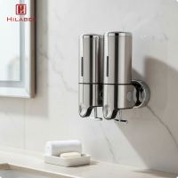 HILABEE Stainless Steel Wall Mounted Soap Dispenser Double Bathroom Soap Dispenser Rustproof Nonleak for Shower Hotel Washroom