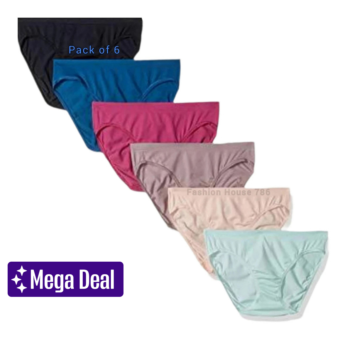 Pack of 6 Panties Soft Cotton Underwear Panties For Women & Girls Multi color Cotton Panties Panty For Girl Panty For Women Ladies Undergarments For women - Non Period Panties - Panties For Girls - Panties For Women Dress Panties - Fancy 786 - bras bra price in Pakistan