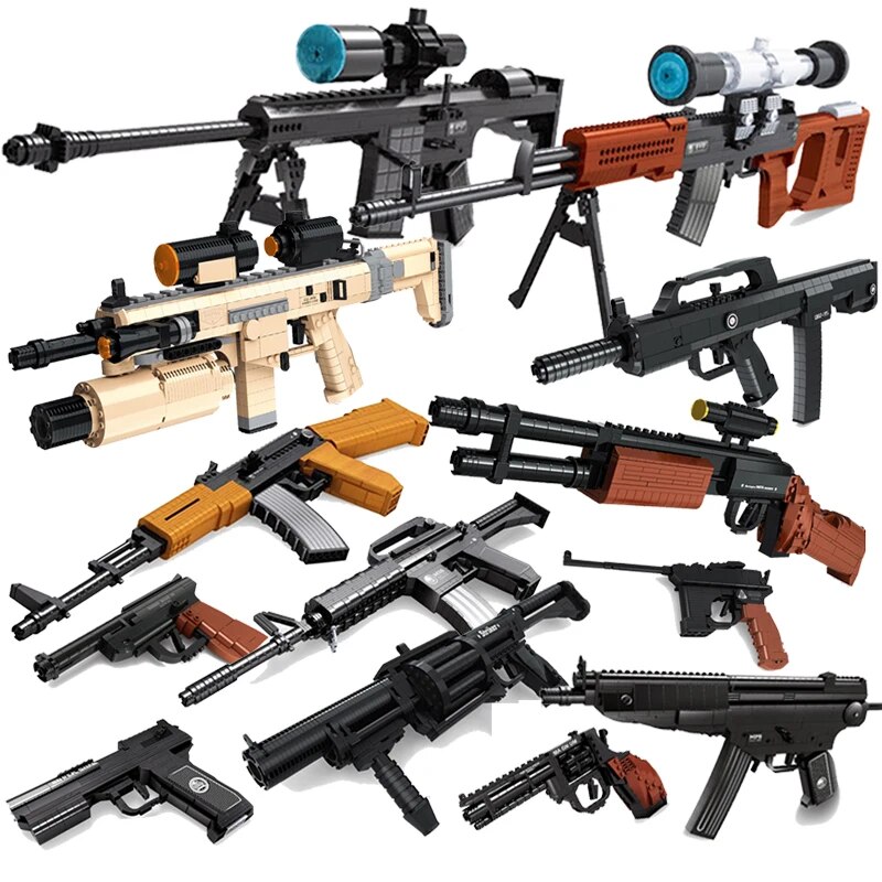 Compatible with LEGO SWAT Ausini Gun Kit Ww2 AK47 Quân đội Sniper Rifle Revolver Block Boy Toy Pack Vũ khí Desert Eagle M6 Công nghệ