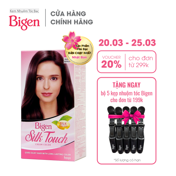 Thuốc nhuộm dưỡng tóc phủ bạc thảo dược Bigen Silk Touch Thương hiệu Nhật Bản 80ml dạng kem-Đỏ rượu vang 5P nhập khẩu