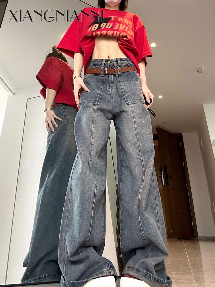 XIANG NIAN NI women s pants Women s washed retro straight jeans Summer