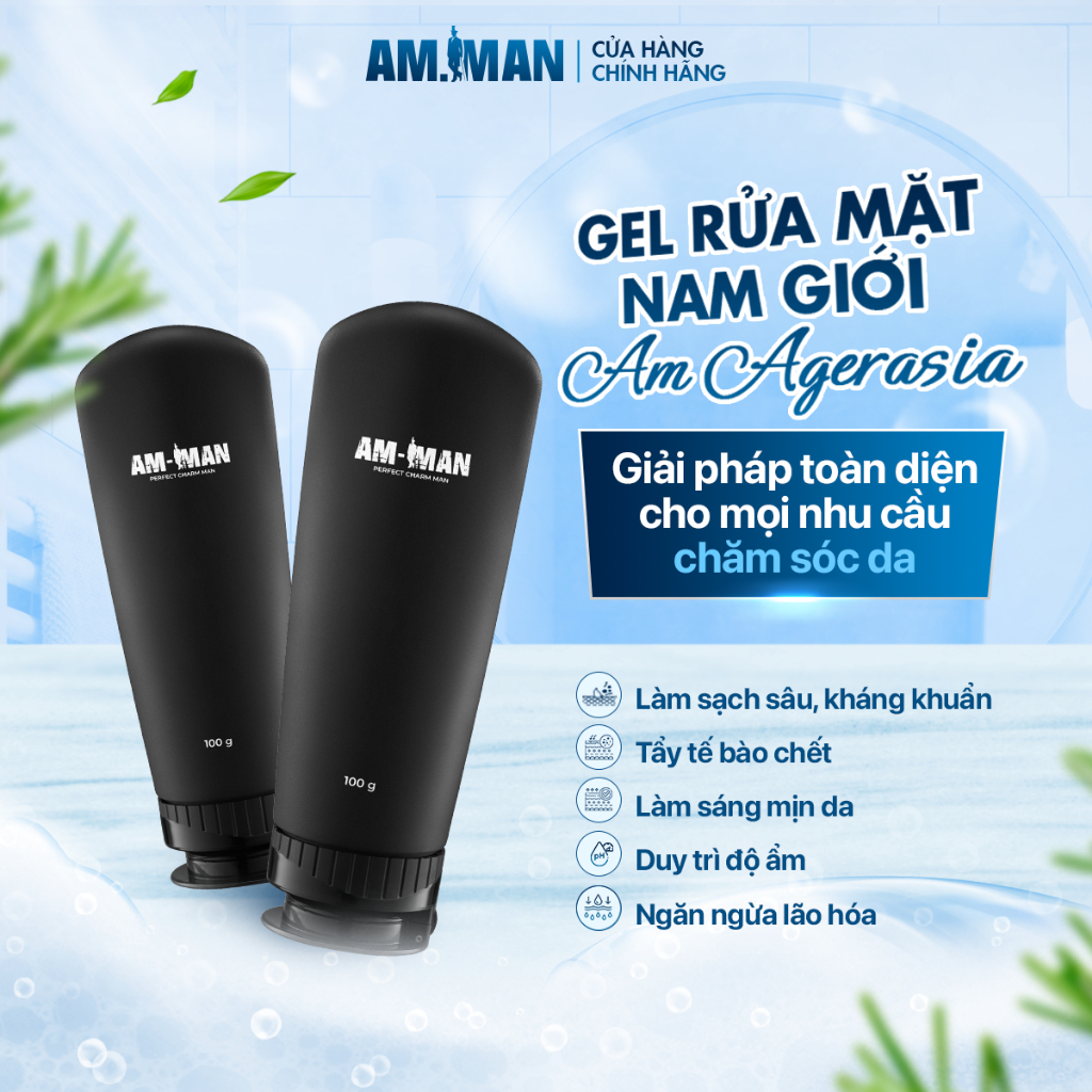 Gel rửa mặt nam AM-MAN AM AGERASIA 100ml ngăn ngừa mụn, dưỡng ẩm, làm sạch da, sáng da