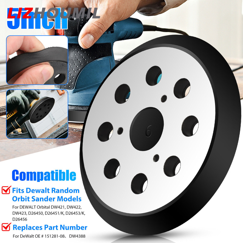 LIZHOUMIL 5 Inch 8 Hole Hook Loop Sander Pad Compatible For DW4388 DW423 Porter Cable 382 390K 151281-08 Replaces
