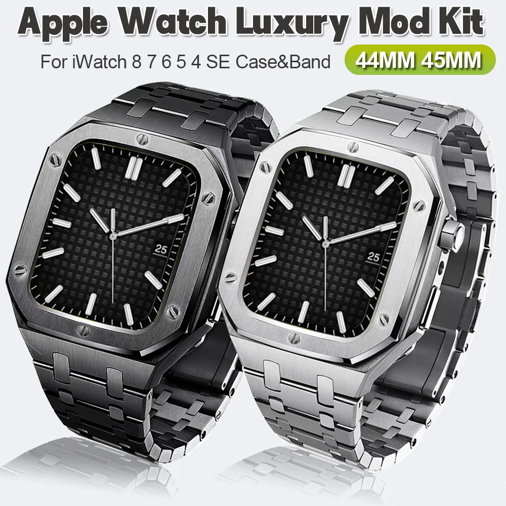 สาย สำหรับ Apple Watch 9 8 7 45mm คุณภาพดี Modification Kit โลหะ กรอบป้องกัน ฝาครอบเคส สายรัดสแตนเลสของสาย iWatch 6 5 4 SE2 44mm ผู้ชาย สายนาฬิกา ราคา 3,026 บาท*ส่งฟรี