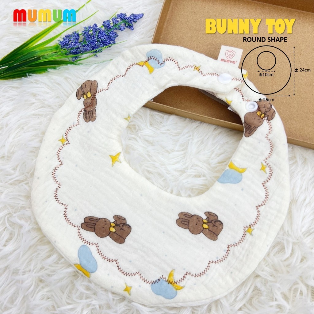 MUMUM 6ply Plants Dyed Crepe Baby Bibs -Round Shape with Adjust Snap