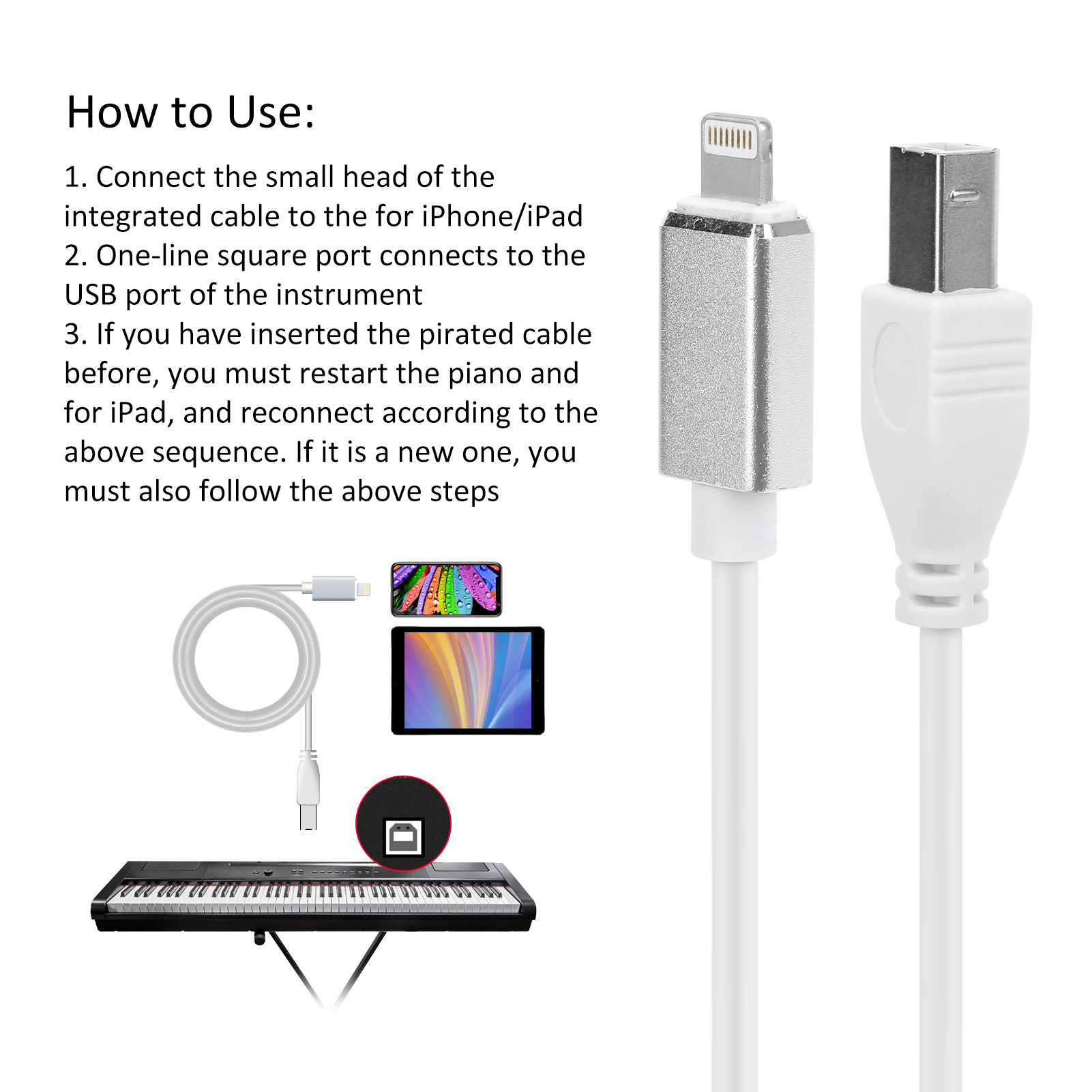 OTG để Midi cáp bộ chuyển đổi USB Hợp kim nhôm Đàn Piano điện trống nhạc cụ dây Cáp truyền dữ liệu