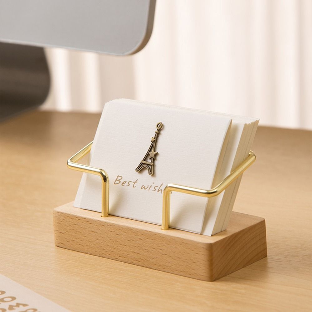 PIDISTR Card Storage Business Card Holder Tabletop Shelf Walnut Wood Card Organizer Simple Metal Wooden Card Holder Counter Accessories