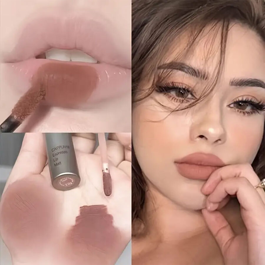Matte Lipstick Lip Gloss Nude Brown Waterproof Lip Gloss Long Lasting Light Coffee Brown Lip Lacquer Matte Cinnamon Milk Tea Nud