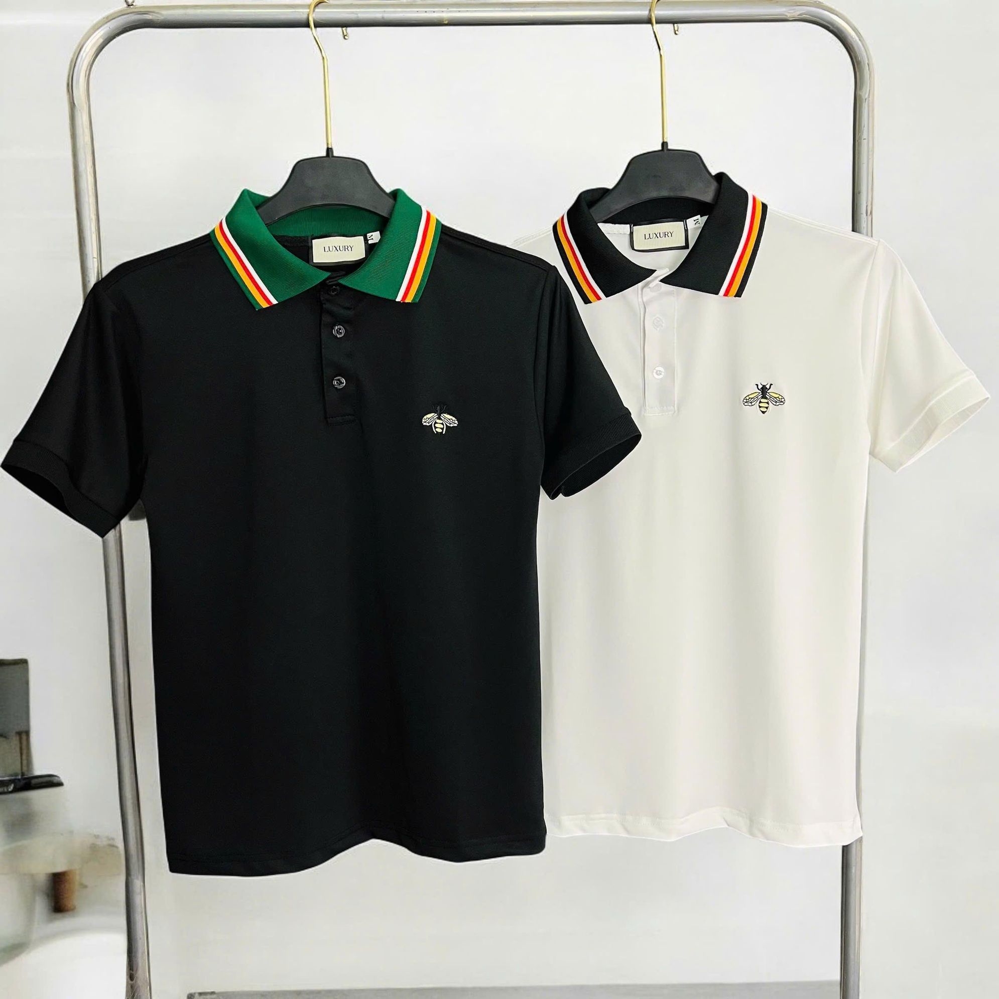 Áo Thun Polo Nam GC cổ áo viền thêu 2 màu xanh ,đen ngực thêu con Ong  nhỏ Màu trắng sang trọng thoát mát  Menswear