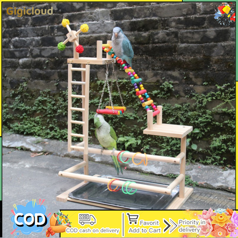Bird Playground Bird Perch Stand Wooden Exercise Perch Gym Stand With Ladder Swings Windmill Toys For Conures Parakeets Lovebird ราคา 771 บาท*ส่งฟรี