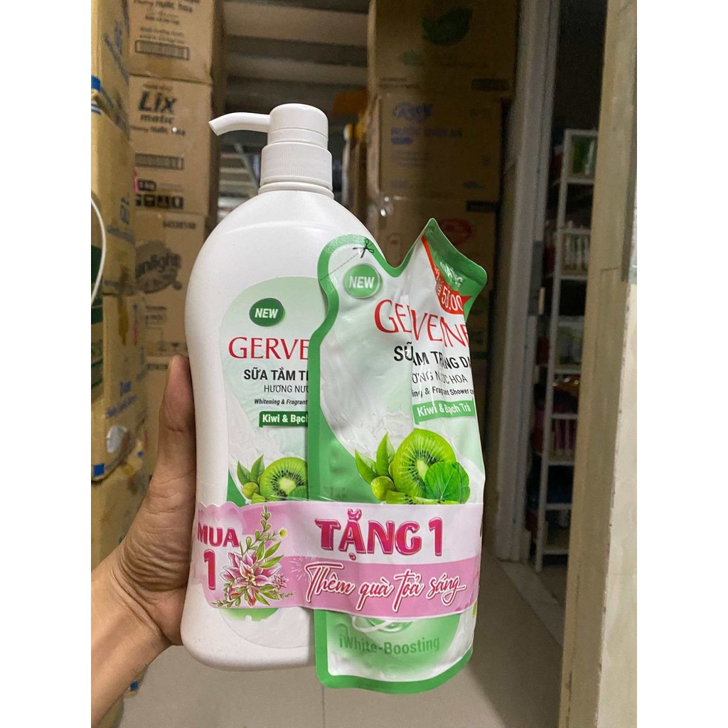 Sữa tắm Gervenne 900g kiwi bạch trà Tặng Túi 450g - Cho Làn Da Sáng Mịn
