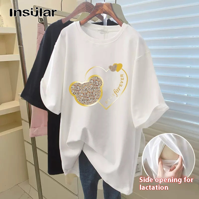 Insular Maternity Nursing T-Shirt with Hidden Side Opening for Summer Outdoors ราคา 133 บาท*ส่งฟรี