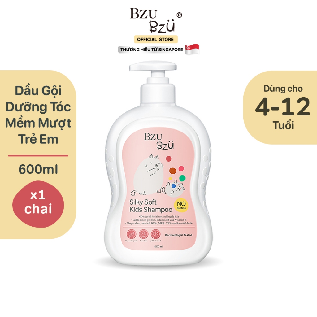Dầu Gội Trẻ Em BZU BZU Silky & Soft Shampoo Dưỡng Tóc Mềm Mượt An Toàn Lành Tính Chai 600ml