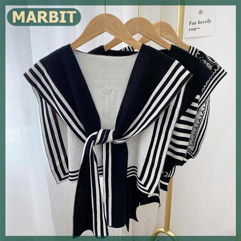  MARBIT Hàn Quốc Phong Cách Thời Trang Dệt Kim Khăn Choàng Áo Sơ Mi Vai Sọc Giả Cổ Áo Phong Cách Retro Khăn Phụ Kiện Nữ 