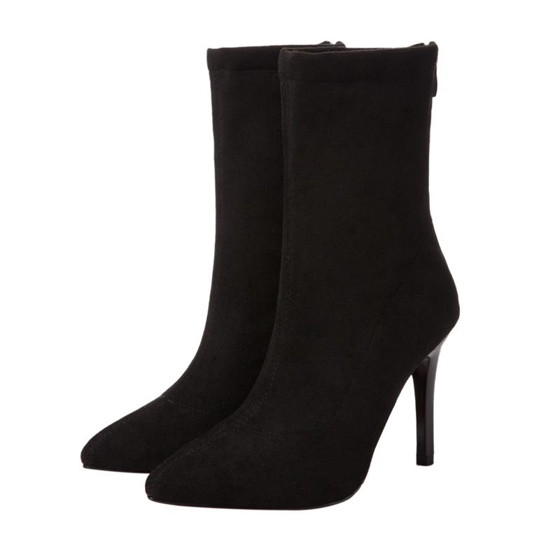 Giá bán Ladies Pointed High Heel Ankle Boots Elastic Mid Boots Fashion Zip Boots Shoes Socks Boots