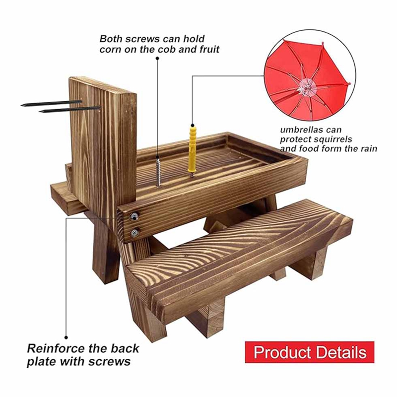 Squirrel Feeder Picnic Table with Umbrella,Wooden Squirrel Feeders for Outside,Cute Chipmunk Feeder+Solid Structure