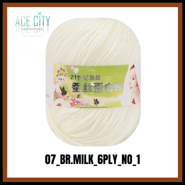 Benang Rajut Katun Sutra Susu 6 PLY / Silk Cotton Yarn Milk For Kniting 50gram Part 1