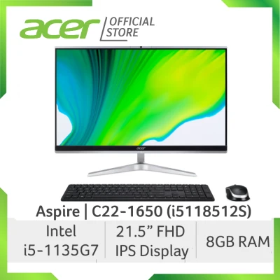 [NEW MODEL] Acer Aspire C22-1650 (i5118512S) 21.5 Inch FHD IPS AIO Desktop | Intel i5-1135G7 | 8GB RAM | 512GB SSD