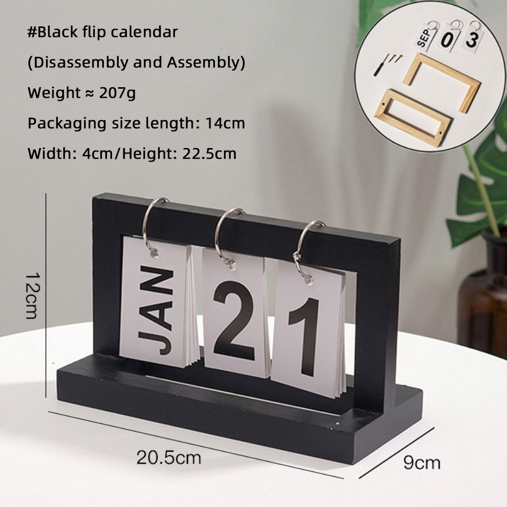 KUESICR Bear Wooden Metal Flip Calendar Reusable Perpetual Desk Decor Ornament for Living Room Office