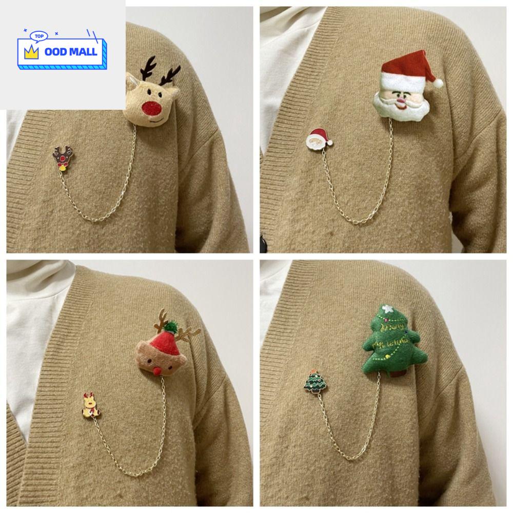 OOD Trang trí quần áo Trâm cài giáng sinh Ông già Noel Nai sừng tấm người tuyết Ghim huy hiệu quần áo Thời trang Dễ thương Trâm cài dây bằng vải nhung lông Quà tặng giáng sinh