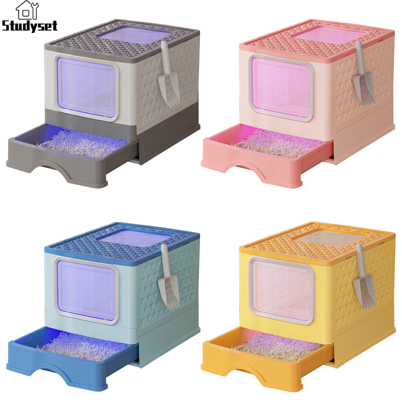 Studyset in stock Cat Litter Box With Scoop Drawer Type Enclosed Cat Toilet Front Entry And Top Exit UV Lamp Irradiation Odor Control Cat Potty ราคา 885 บาท*ส่งฟรี