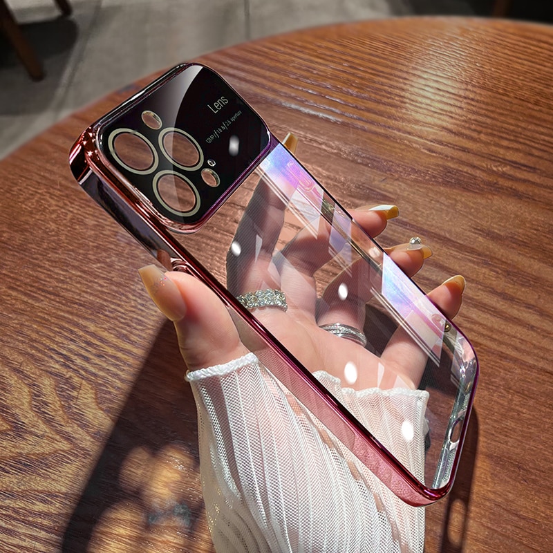 Trong suốt mạ sang trọng Ốp điện thoại cho Iphone 15 14 13 12 11 Pro Max XR XS x 7 8 cộng với vỏ bảo vệ camera silicon mềm Bìa