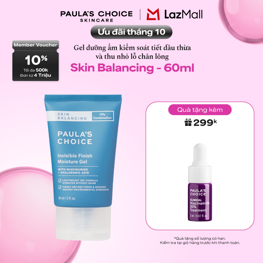 Kem dưỡng ẩm ban đêm dạng gel Kiểm soát tiết dầu cho da thoáng mịn Paula’s Choice Skin Balancing Invisible Finish Moisture Gel 60ml 3400
