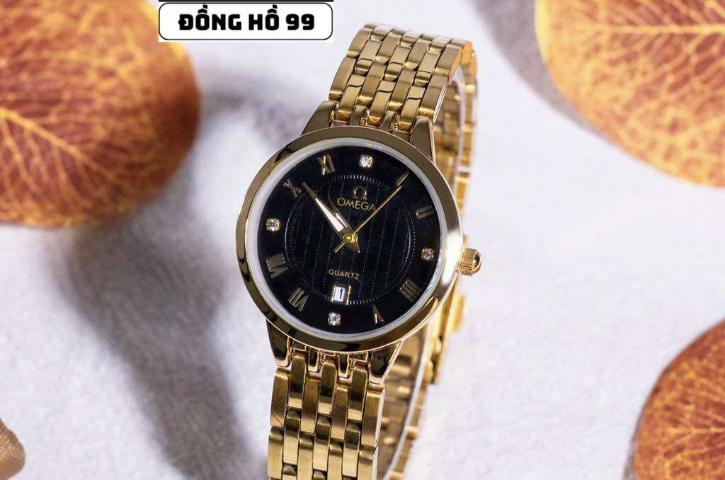 Đồng hồ Nữ Omega mặt kính size 28mm dây kim loại, hiển thị lịch ngày, chống nước 3ATM mã Omega-H50