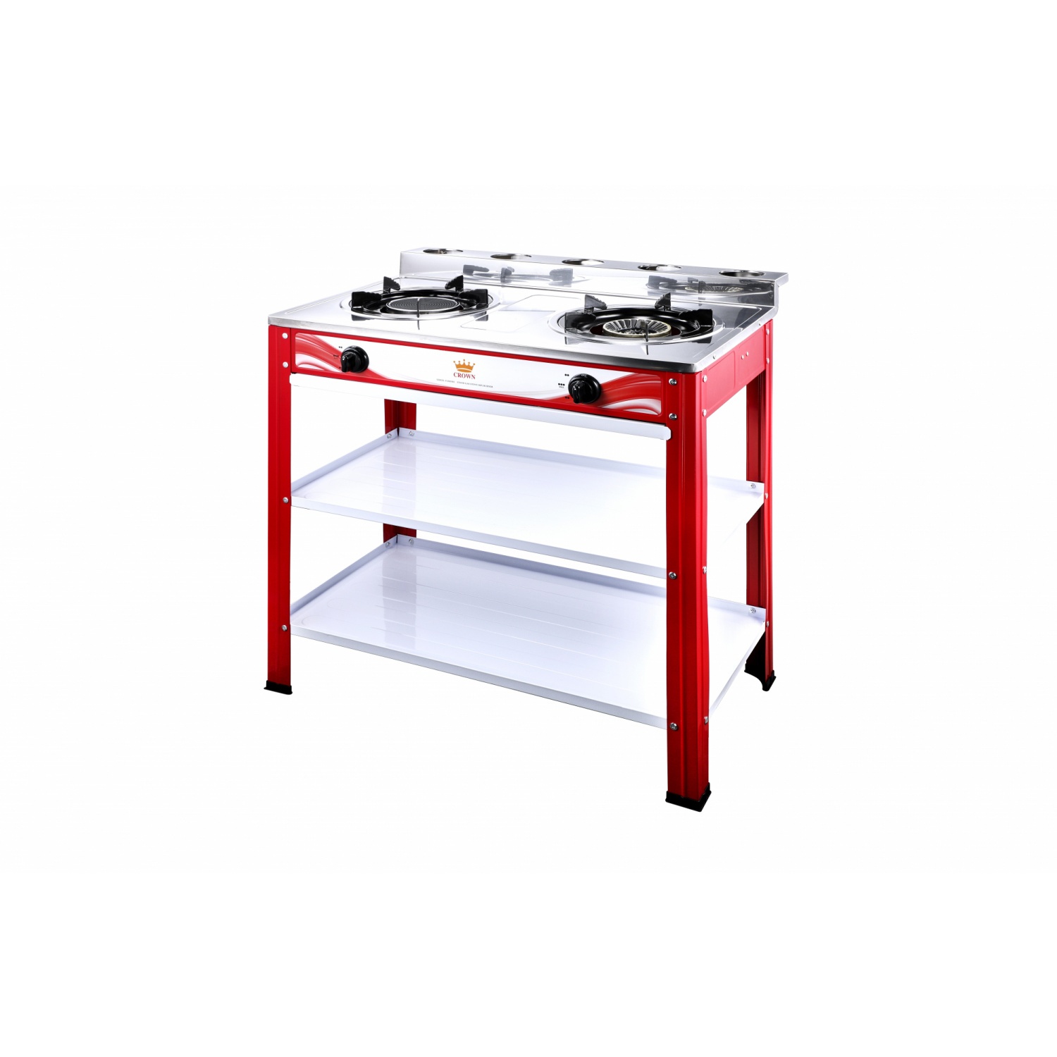 G.House Online CROWN เตาแก๊สพร้อมขาหน้าสเตนเลส 2 หัวเตาผสม FAMOSO สีแดง ของแท้ ราคา 2,977 บาท*ส่งฟรี