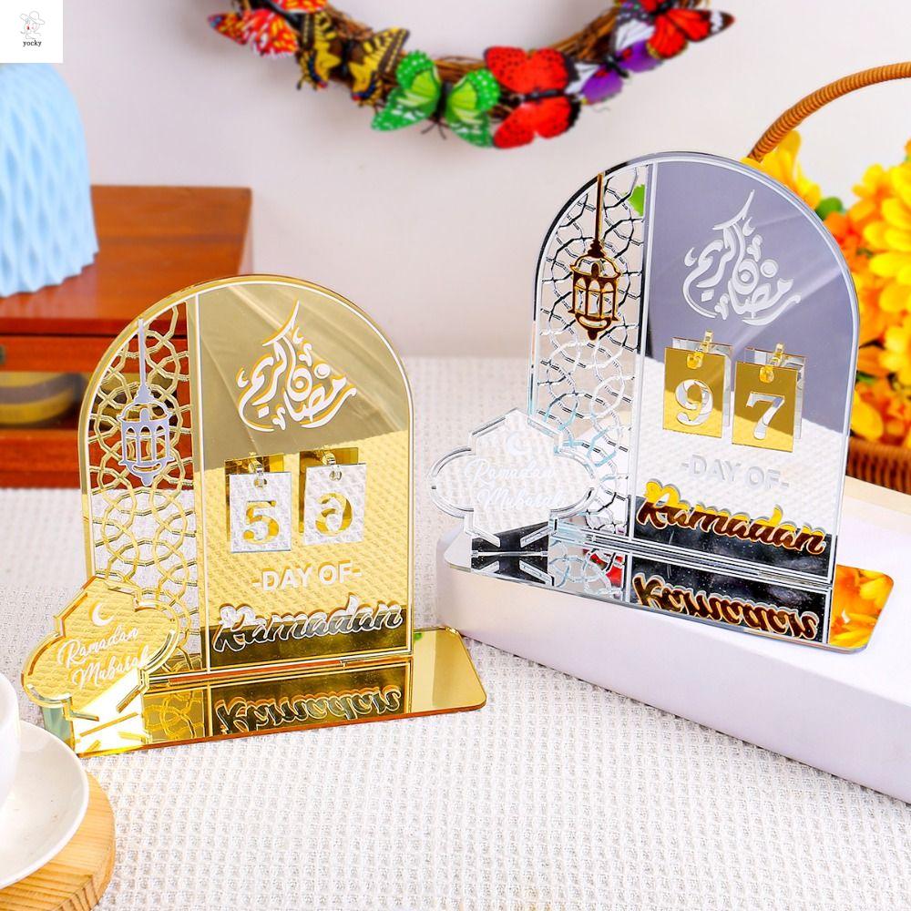 YOCKY Acrylic Lịch đếm ngược ramadan Vàng Lễ hội Đồ trang trí bàn EID mubarak Bền Đồ thủ công tự làm Lịch mùa vọng Trang trí tiệc hồi giáo