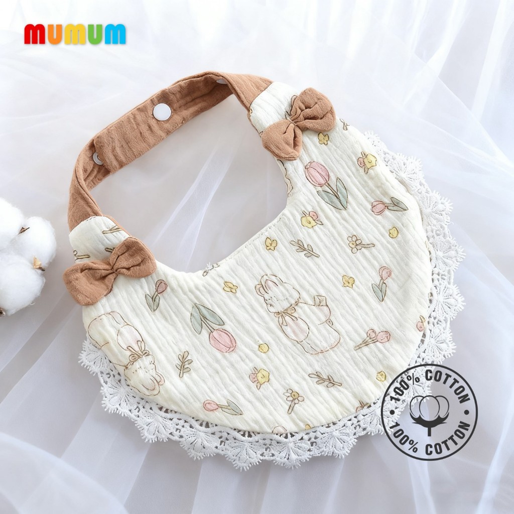 MUMUM Lace Trim Bow Baby Bibs -U Shape with Adjust Snap 婴儿口水巾