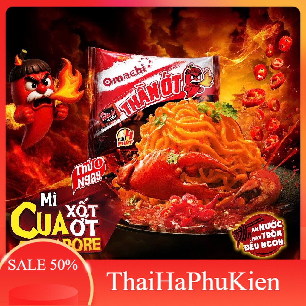 (Combo 10) Omachi Thần Ớt Mì Cua Xốt Ớt Singapore 125g/gói