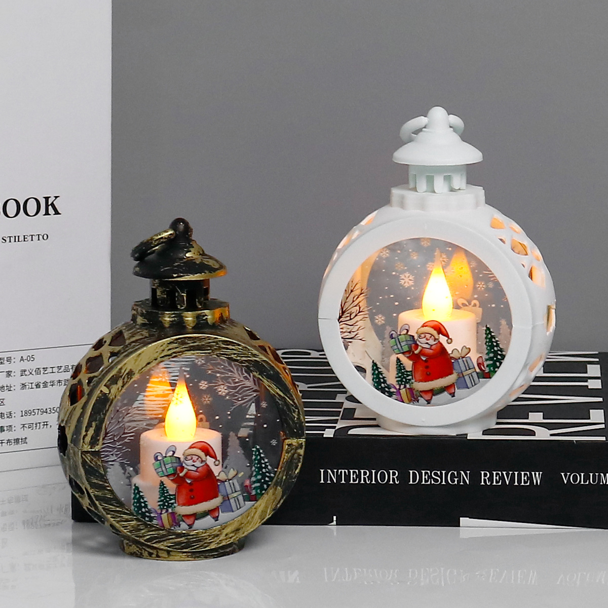 Christmas Decoration Round Candle Wind Light Glowing Retro Night Lamp Pendant Desktop Candlestick Lamp Window Decoration 【MAR】