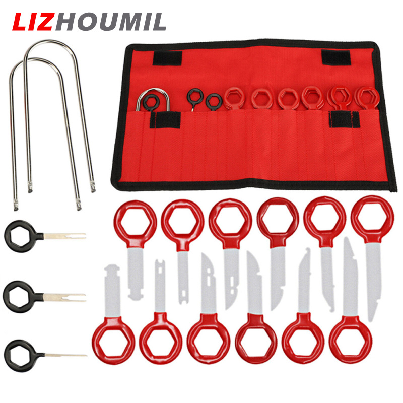 LIZHOUMIL 17Pcs Radio Removal Tool Kit Terminal Removal Connector Pin Ejector U-shaped Tool Kit For Auto Interior Modification