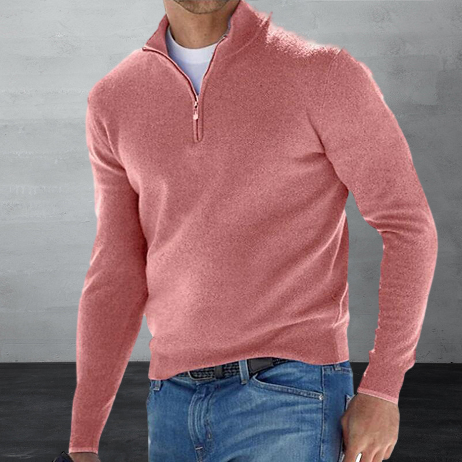Men Sweater Men Winter Top Men's Winter Sweater with Neck Protection and Zipper Stay Warm and Fashionable All Season443_voghion.com