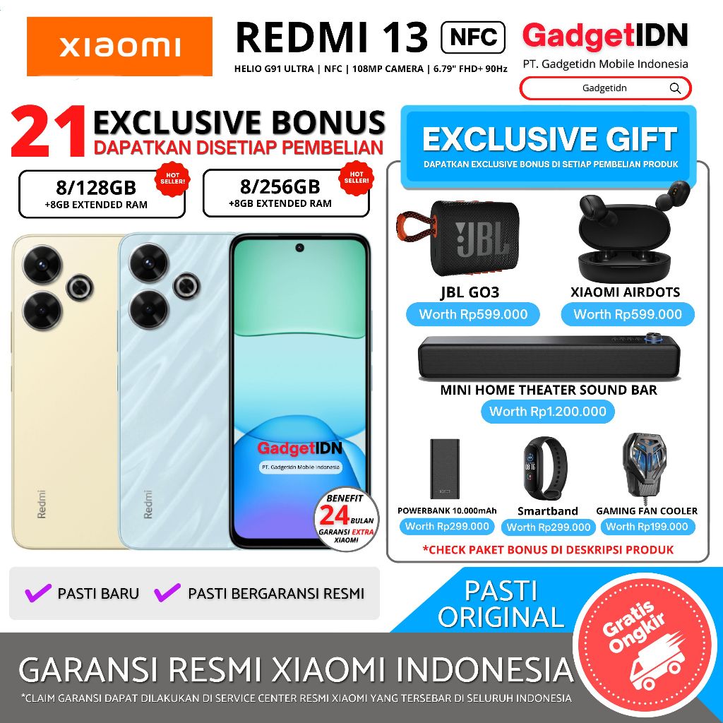 XIAOMI Redmi 13 NFC 8/256GB ( +8GB Extended Ram ) Garansi Resmi Xiaomi Harga 1,899,000 rupiah*Gratis Ongkir