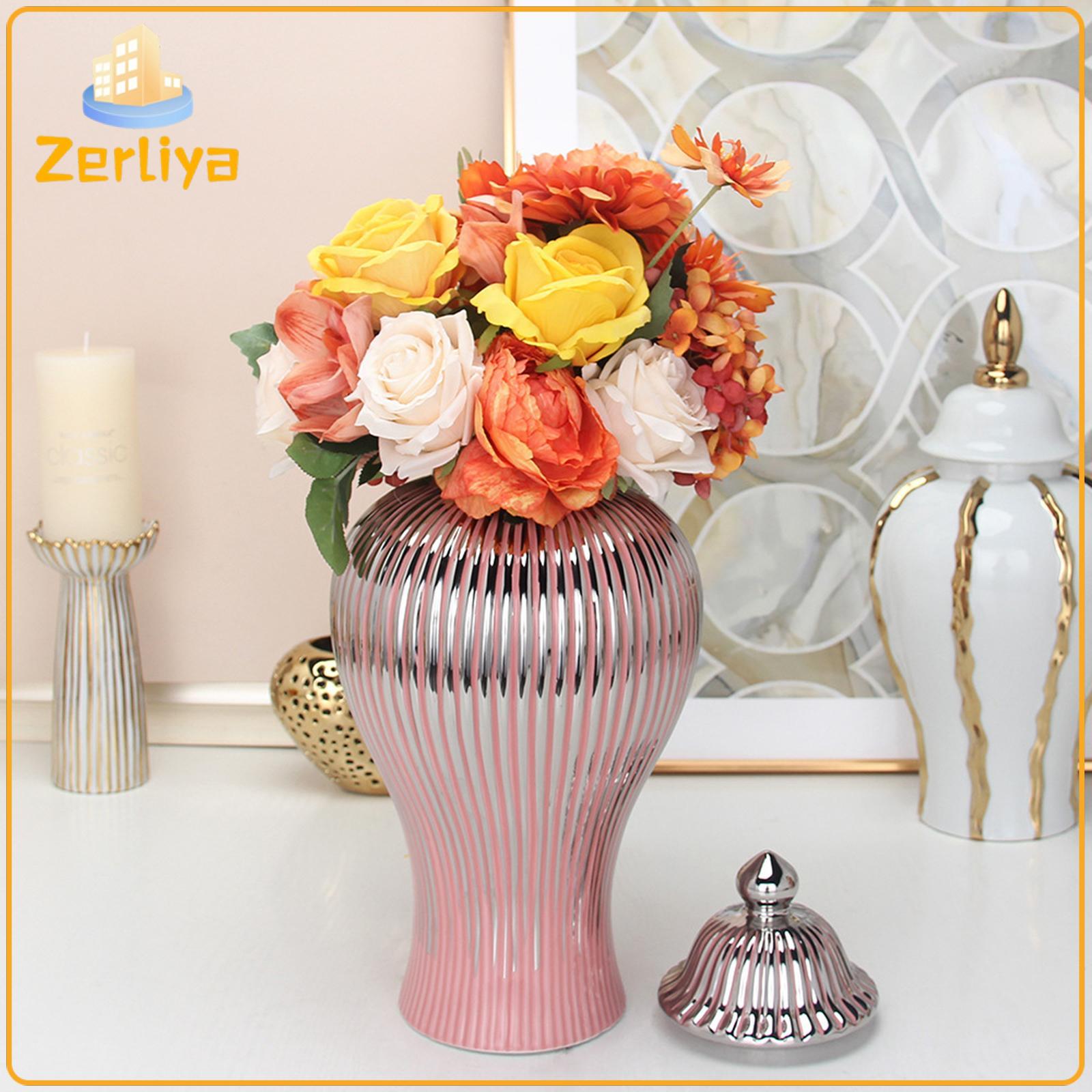 petsola Porcelain Ginger Jar Ceramic Flower Vase Temple Jar Storage Tea Containers Ornaments with Lid Bud Vase for Desktop Home ราคา 2,290 บาท*ส่งฟรี