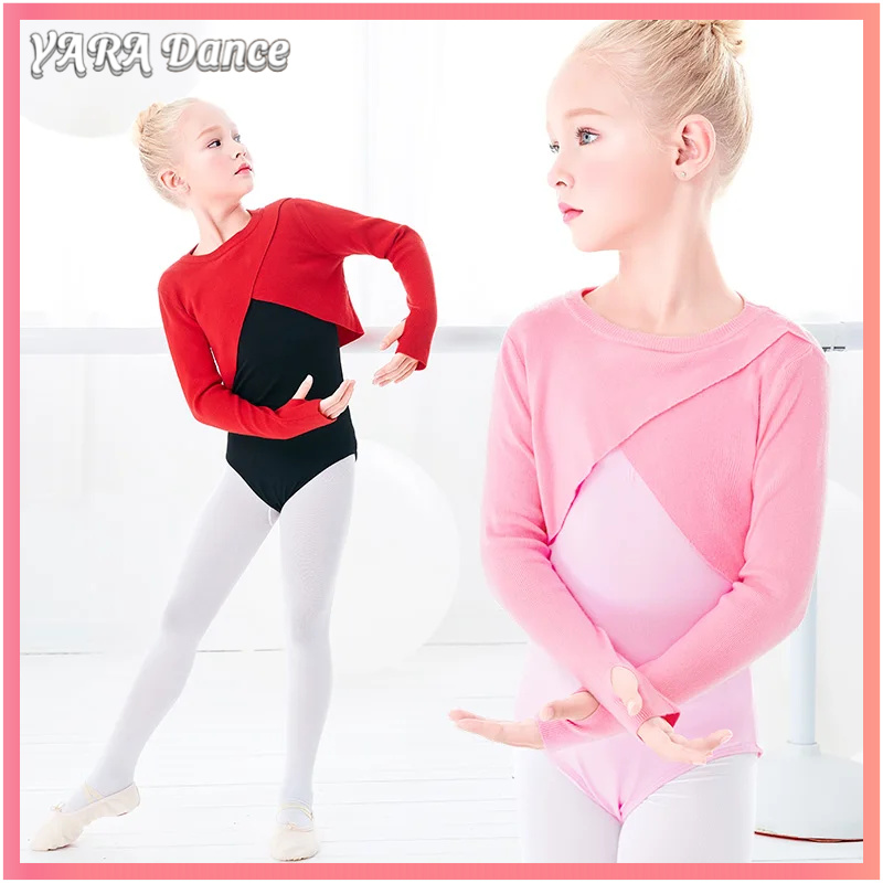 Áo len ballet YARA cho bé gái, áo len nhảy, áo len trẻ em, áo len đan chéo, áo khoác thể dục mùa đông ấm áp với cổ tay lỗ, áo khoác nhảy