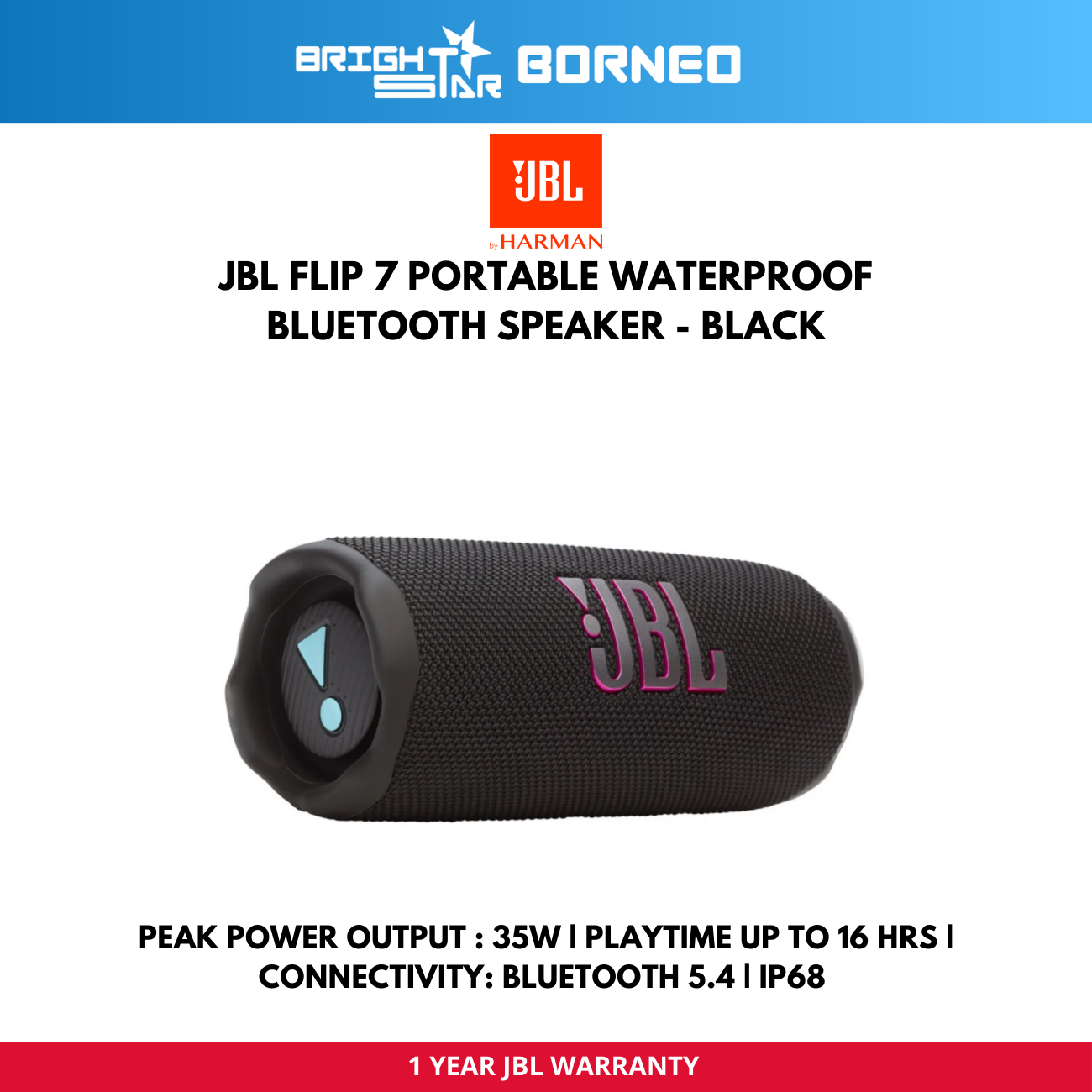 JBL Flip 7 Portable Speaker - Black/Black