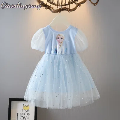Ciaoxlinyoung New Frozen Aisha Mesh Dress 2-8 Years Old Child Girl Cartoon Aisha Princess Dress Short Sleeve Cotton Tutu Skirt